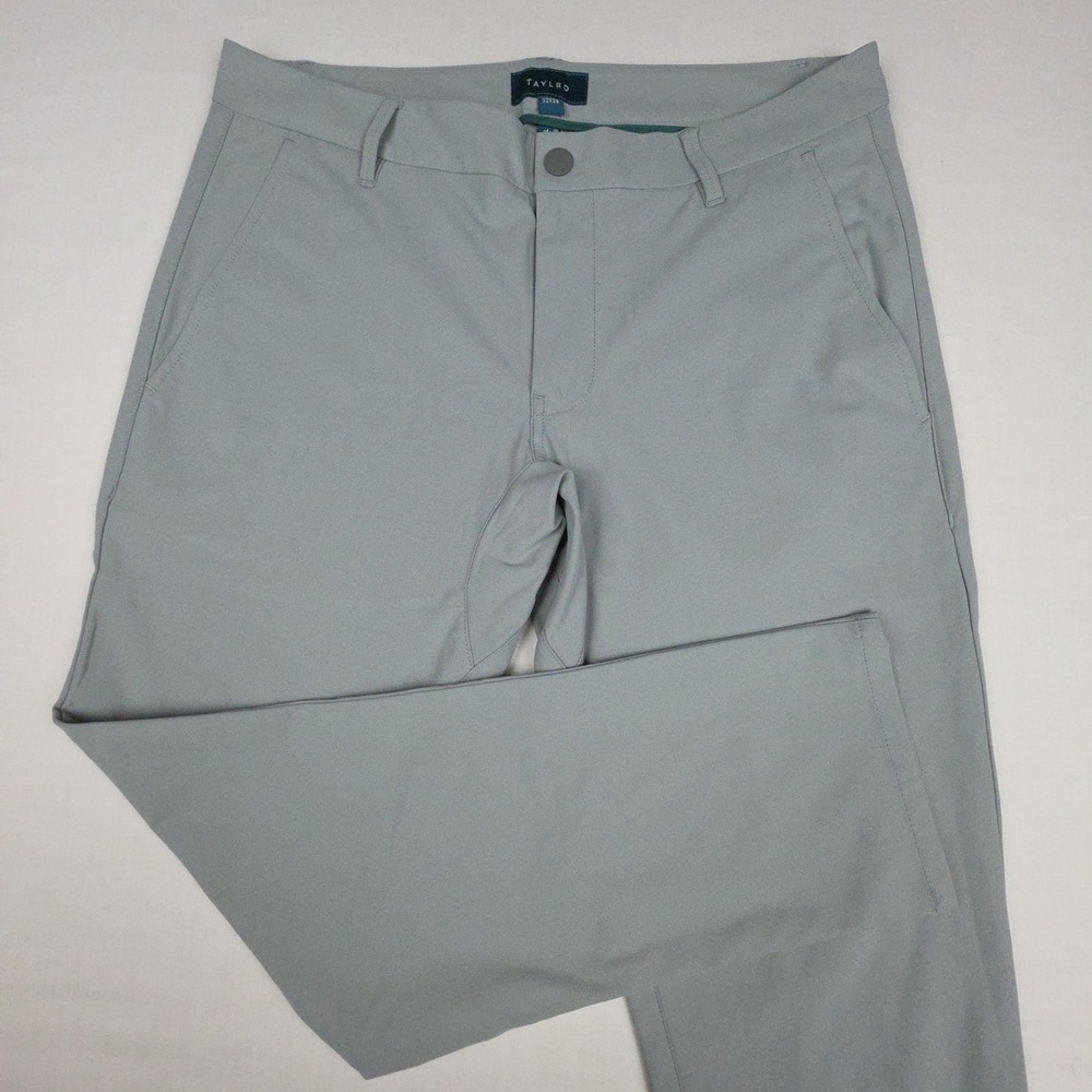 TAYLRD Performance T400 Chino Pants Mens 32x28 (Fits 34x 28) Gray Stretch